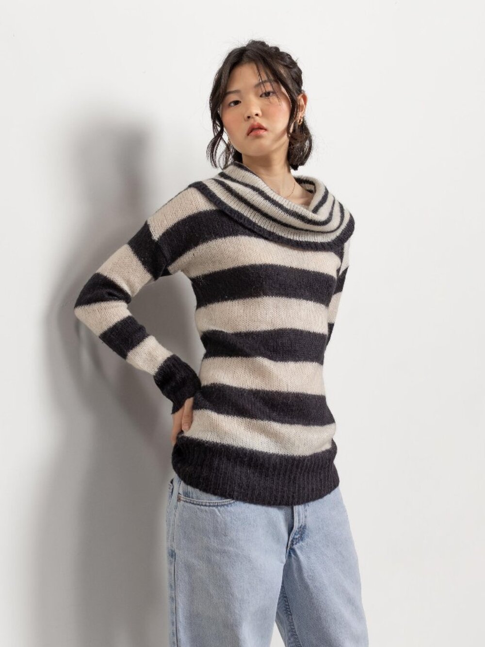 MOHAIR SWEATER Small Fit Stripes Vintage Y2K Preppy Jumper / Small